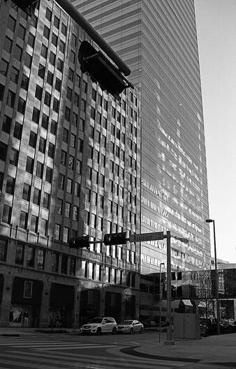 High contrast black and white can make for dynamic photos in the city during the day